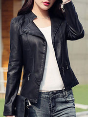 Fold-Over Collar Zips Plain Long Sleeve Jackets