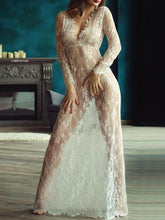 Floor-Length Lace Adjust Waist Sexy See Through Hollow Out Evening Dress