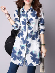 Turn Down Collar Printed Long Sleeve Trench Coats