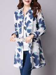 Turn Down Collar Printed Long Sleeve Trench Coats