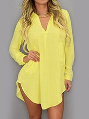 Turn Down Collar Patch Pocket Plain Blouses