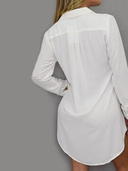 Turn Down Collar Patch Pocket Plain Blouses