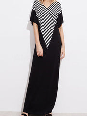 V Neck Striped Maxi Dress