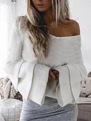 V Neck Plain Polyester Casual Sweaters