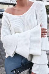 V Neck Plain Polyester Casual Sweaters