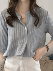 V Neck Stripes Blouses