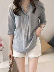V Neck Stripes Blouses