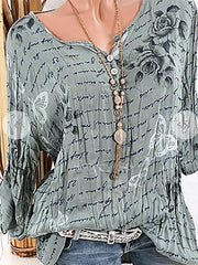 Large Sizes Round Neck Print Blouses