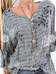 Large Sizes Round Neck Print Blouses