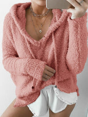 Long Sleeve V Necke Pocket Pullover Hoodies Sweatshirts