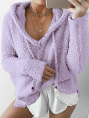 Long Sleeve V Necke Pocket Pullover Hoodies Sweatshirts