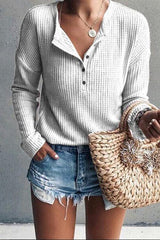 Jewel Neck Long Sleeve Pure Color T-Shirt