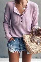 Jewel Neck Long Sleeve Pure Color T-Shirt