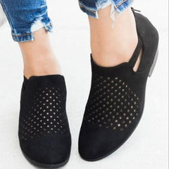 Hollow Out Chunky Low Heeled Velvet Round Toe Outdoor Ankle Boots