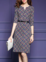 V Neck Patch Pocket Print Bodycon Dress