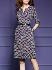 V Neck Patch Pocket Print Bodycon Dress