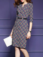 V Neck Patch Pocket Print Bodycon Dress