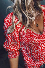 Fashion Women Deep V Neck Printed Summer Blouses