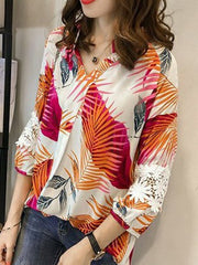 V Neck Abstract Print Blouses