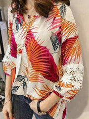 V Neck Abstract Print Blouses