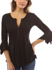Flare Sleeve V Neck Pleated Tops