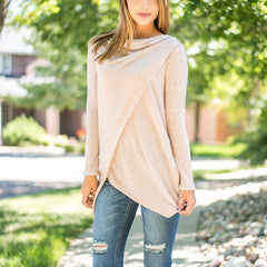 Long Sleeve Plain Asymmetrical T-Shirts