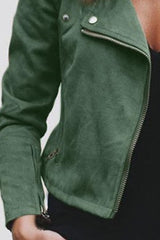 Fold Over Collar Zipper Plain Jackets For Woman