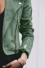 Fold Over Collar Zipper Plain Jackets For Woman