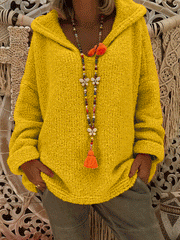 Hooded Plain Loose Long Sleeve Knitting Sweaters