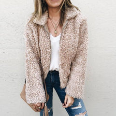 Stylish Lapel Fur Long Sleeve Coat