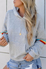 Hooded Drawstring Plain Striped Hoodies