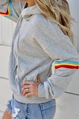 Hooded Drawstring Plain Striped Hoodies