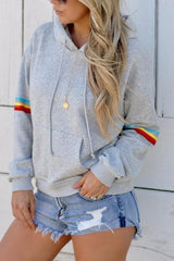 Hooded Drawstring Plain Striped Hoodies