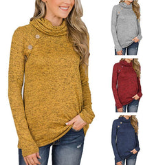 Turtle Neck Long Sleeve Button Sweatshirts