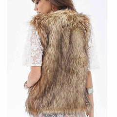 Faux Fur Collarless Plain Waistcoat