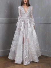 Lace embroidered wedding party evening dresses