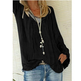 V Neck Lace Up Long Sleeve Plain Casual Blouses
