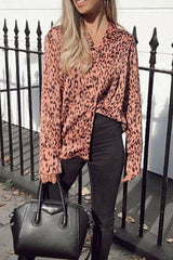 Turn Down Collar Single Breasted Leopard Blouses