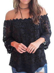 Lace off shoulder pure color blouse for woman