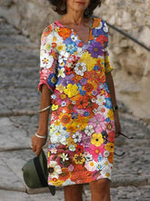 v neck floral printed women beautiful flower shift dresses