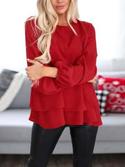 Loose chiffon women's long sleeve solid blouses