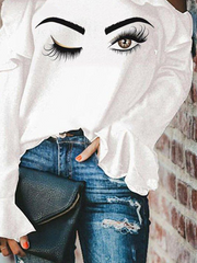 High Neck Elegant Abstract Shirts & Tops