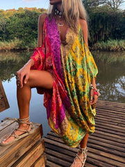 V Neck Floral Holiday A-Line Dresses