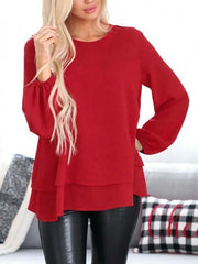 Loose chiffon women's long sleeve solid blouses
