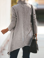 Lapel Asymmetric Hem Plain Cardigans Outfit