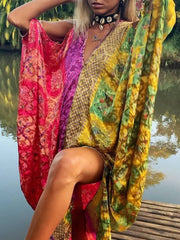 V Neck Floral Holiday A-Line Dresses