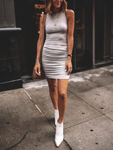 Fold off irregular hem sleeveless bodycon dresses
