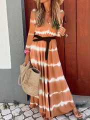 Long sleeve large stripe long maxi dress