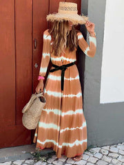 Long sleeve large stripe long maxi dress