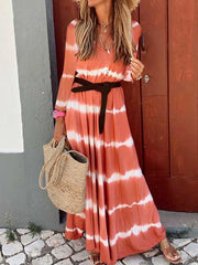 Long sleeve large stripe long maxi dress